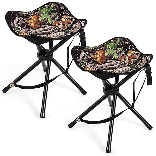 HAPPYGRILL 2-Pack Folding Hunting Stools, Lightweight Portable Chairs with Metal Frame & Carrying Strap, Outdoor Blind Chairs for Hunting Camping Fishing, Camouflage