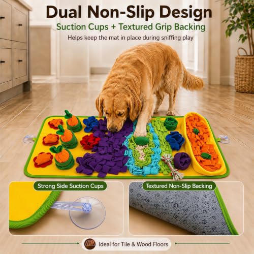 Snuffle Mat for Dogs – Extra Large 32'' x 20'', Washable Slow Feeder Dog Toy, Durable Interactive Dog Puzzle for Mental Stimulation & Nosework Training, with Anti-Slip Suction Cups - color: Blue-Yellow