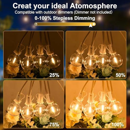 100FT 2Pack Outdoor String Lights LED Outside Waterproof Patio Lights Backyard Heavy-Duty Shatterproof Plastic G40 Bulbs Connectable Globe Light Decor Yard Café Exterior White Wire - size: 100FT-White