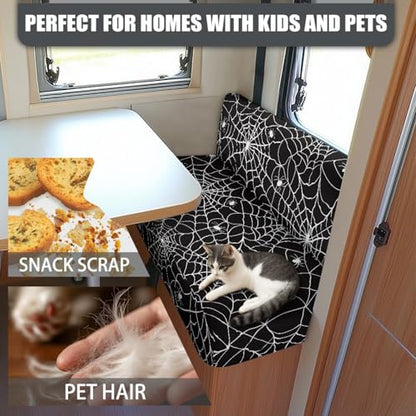 Cobweb RV Dinette Cushion Covers Replacement Camper Cushions Cover Stretch RV Couch Cover Halloween Camper Dinette Seat Cover for Travel Trailer Couch, Black - color: Cobweb