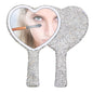Rhinestone Handheld Mirror, Heart Shaped Hand Mirror Glitter Cosmetic Portable Cute Travel Makeup Lash for Women Wedding Silver White
