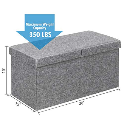 Folding Storage Ottoman w/Flipping Lid, End of Bed Bench, Fabric Shoe Bench w/Padded Seat, Upholstered Foot Rest Stool, Storage Box for Living Room, Bedroom, Entryway (Silver)