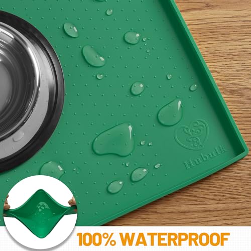 Hubulk Dog Feeding Mat,100% Waterproof Food Grade Silicone Pet Food and Water Bowl Placemat,Dishwasher, High Raised Edge to Prevent Spills,Nonslip Tray to Stop Messes on Floor（32"x24"x1.0",Hunter） - color: Hunter green, size: 32"l X 24"w