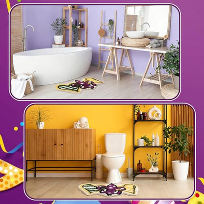 Drydiet Bathroom Rug Cute Purple Green Gold Door Mat Bath Mat Fleur-de-lis Flower Shape Shower Purple Green Gold Bathroom Decoration Rug Non Slip Washable - style: Mardi Gras