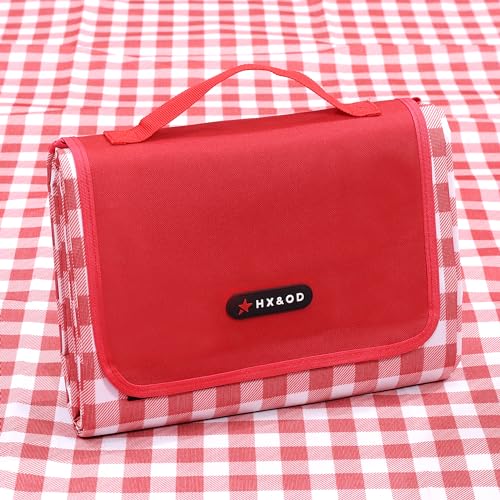 HX&OD Outdoor Picnic Blanket 80"X80" Picnic Mat Extra Large Camping Blanket Beach Blanket Foldable Waterproof Sand Mat Hiking Travel Family Concerts(Red) - color: Red, size: 80”x 80”