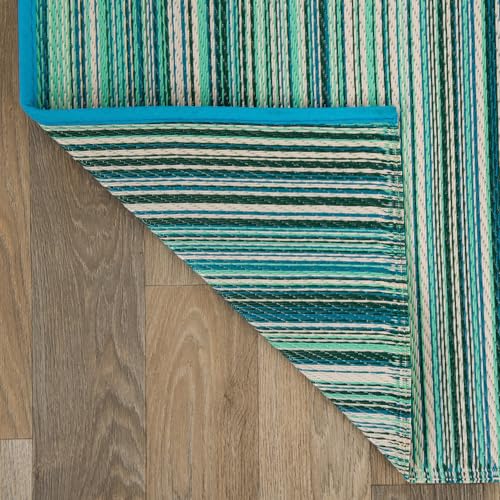 Rugshop Contemporary Stripe Reversible Crease-Free Waterproof Premium Recycled Plastic Outdoor Rugs for Patio,Backyard,RV,Deck,Picnic,Trailer,Beach,Camping Blue 7'10" x 10' - size: 7'10" x 10' (Rectangular)