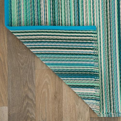 Rugshop Contemporary Stripe Reversible Crease-Free Waterproof Premium Recycled Plastic Outdoor Rugs for Patio,Backyard,RV,Deck,Picnic,Trailer,Beach,Camping Blue 5' x 7' - size: 5' x 7' (Rectangular)