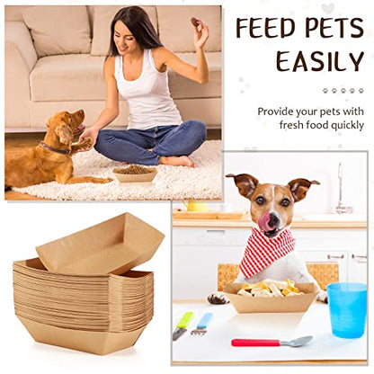 50 Pcs Disposable Pet Bowls Dog Feeding Bowls, 16 oz Cat Puppy Paper Serving Food Tray, Dry and Wet Food Water Dishes, Small Dog Dishes for Travel Picnic Camping Feeding Station