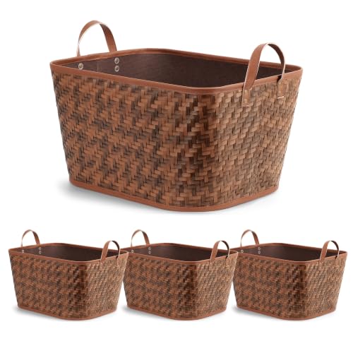 BROWNLILY Oversized Storage Baskets Laundry Hampers with Structured Frame & Supported Bottom, Extra Large Closet Bins for Shelves Blankets Car Bedroom Bathroom Organizers (Pack of 4, Brown) - color: Oversized Brown * 4