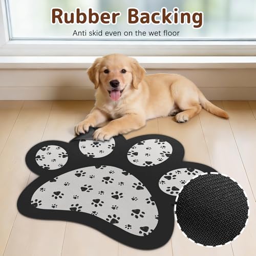 Dog Food Mat for Bowls, Absorbent Quick Dry Dog Cat Mats for Food and Water, Non-Slip Backing Pet Mat Pet Supplies - Black 15.74 inch - color: Paw2