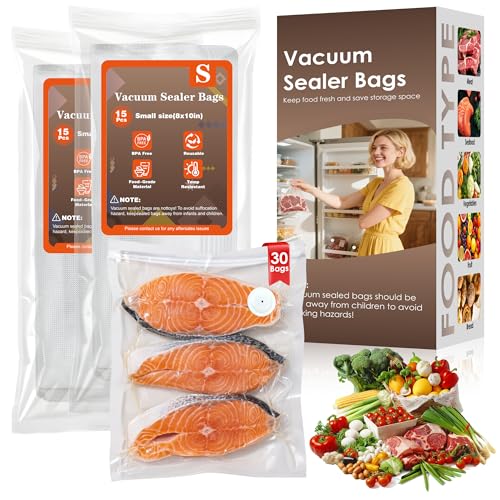 Reusable Vacuum Sealer Bags for Food – 30 Small (8 x 10 in) For Elxis Vacuum Sealer (Without Vacuum Sealer) - size: 30 -Small Bags (8x10 in)