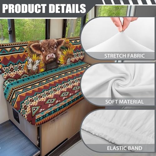 RV Dinette Cushion Covers Aztec Highland Cow Stretch Camper Sofa Replacement Couch Cushion Slipcovers Washable Camper Seat Bench Slipcover for Travel Trailer Couch - color: Aztec Highland Cow