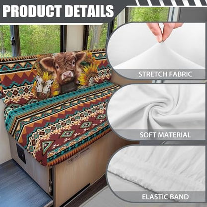 RV Dinette Cushion Covers Aztec Highland Cow Stretch Camper Sofa Replacement Couch Cushion Slipcovers Washable Camper Seat Bench Slipcover for Travel Trailer Couch - color: Aztec Highland Cow