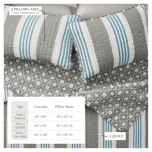 Great Bay Home Coastal Quilt Set - 2-Piece Twin/Twin XL Size Stripe Bedding Set - Lightweight, All-Season, Reversible Bedspread (Coastal Stripe) - color: Coastal Stripe, size: Twin / Twin XL