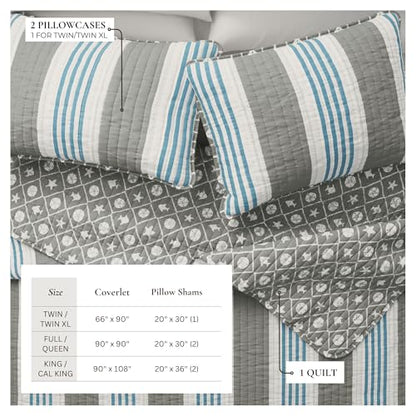 Great Bay Home Coastal Quilt Set - 2-Piece Twin/Twin XL Size Stripe Bedding Set - Lightweight, All-Season, Reversible Bedspread (Coastal Stripe) - color: Coastal Stripe, size: Twin / Twin XL