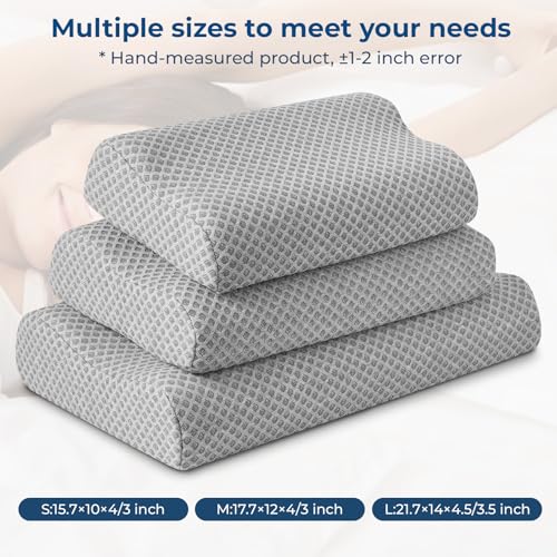 Neck Pillow for Sleeping, Travel Pillow, Camping Pillow, Ergonomic Memory Foam Compressible Medium Firm, Ideal for Home, Bedroom, Office and Camping (Light Grey, S)