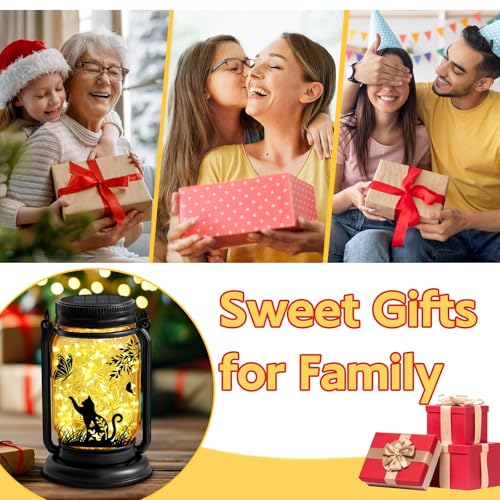 ANGMLN Cat Solar Lanterns 3-in-1 Outdoor Waterproof - Birthday Gifts for Cat Lovers Women Mom Christmas, Mason Jar Hanging Lanterns with Stake, Garden Decor Lights for Patio Yard Balcony Decorations - style: Cat