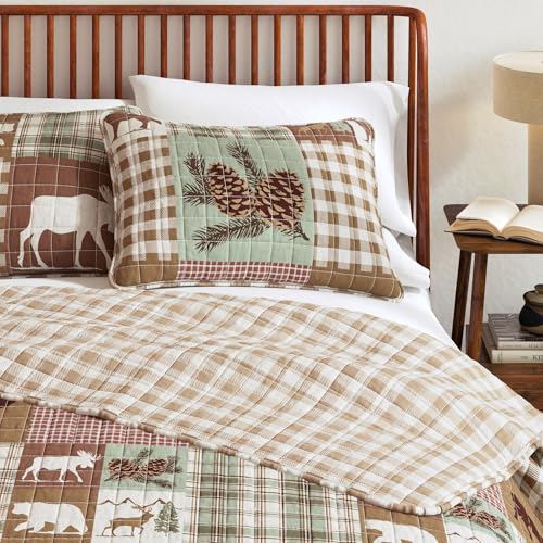 Great Bay Home Lodge Quilt Set - 2-Piece Twin/Twin XL Size Rustic Bedding Set - Lightweight, All-Season, Reversible Bedspread (Hemlock Green/Brown) - color: Hemlock Green/Brown, size: Twin / Twin XL