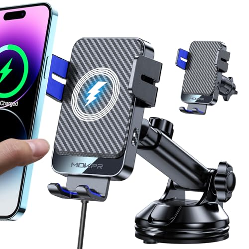 Wireless Car Charger, MOKPR 15W Fast Charging Auto-Clamping Car Mount Hands-Free Car Charger Mount for Dash Windshield Air Vent Compatible with iPhone 16 15/14/13/12, Samsung S23/S22/S21,Blue - color: Blue