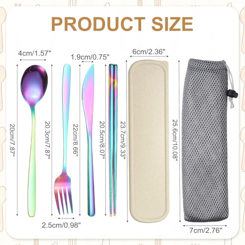 uxcell Travel Utensils with Case, Stainless Steel Portable Silverware, Colorful - color: Colorful
