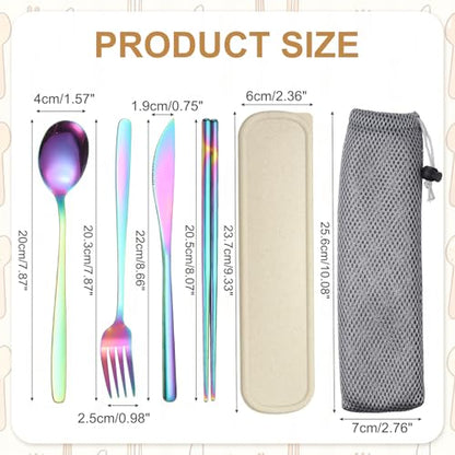 uxcell Travel Utensils with Case, Stainless Steel Portable Silverware, Colorful - color: Colorful