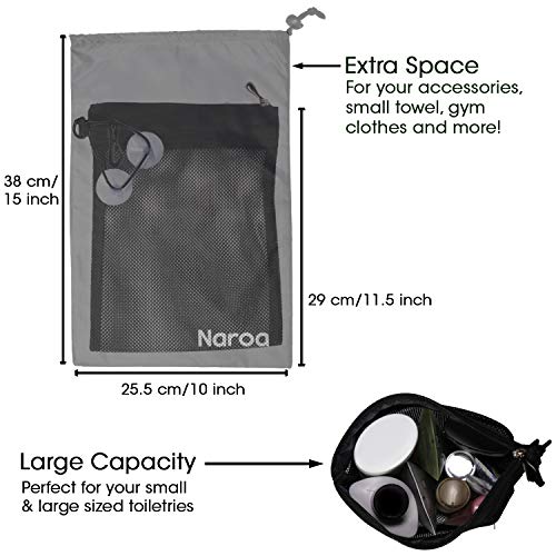 Naroa Waterproof Multifunctional Toiletry Shower Bag for Gym, Travel, Business and Foldable Portable Hanging Bathroom Mesh Caddy with Wet & Dry Storage Suction Hook Tote for Men Women