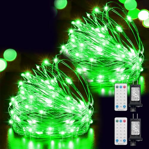 2 Pack 33Ft 100 LED Green St Patricks Day Fairy Lights, Plug in Mini String Lights with 16 Lighting Modes, Waterproof Twinkle Firefly Lights for Indoor Outdoor Tree Garden Party Decoration - color: Green, size: 2PK ( 2 X 100 Counts)