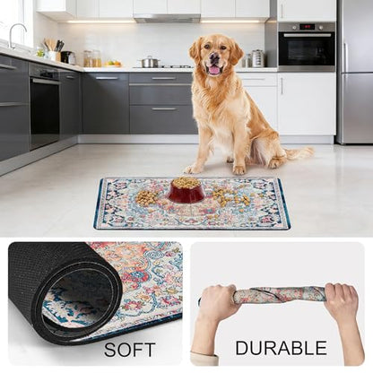 Cat Food Mat Pet Feeding Mats Dog Bowls Mat Cat Water Mat 12x20 Inch Boho4 - color: Bohemia Style 04