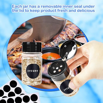 60 Pack 2.7 oz Plastic Spice Jars with Black Lids and Labels Empty Spice Bottles Clear Seasoning Shaker Containers for Kitchen Travel Camping