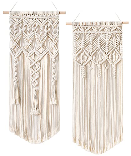 Mkono 2 Pcs Macrame Woven Wall Hanging Boho Chic Geometric Art Decor - Beautiful Bedroom Nursery Apartment Home Decoration, Gift for Girls Adults Birthday Christmas, 32" L x 16.5" W - size: Large