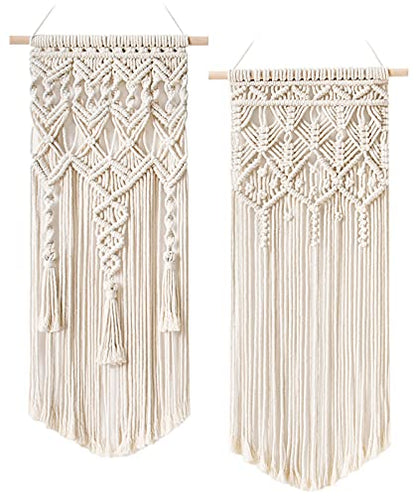 Mkono 2 Pcs Macrame Woven Wall Hanging Boho Chic Geometric Art Decor - Beautiful Bedroom Nursery Apartment Home Decoration, Gift for Girls Adults Birthday Christmas, 32" L x 16.5" W - size: Large