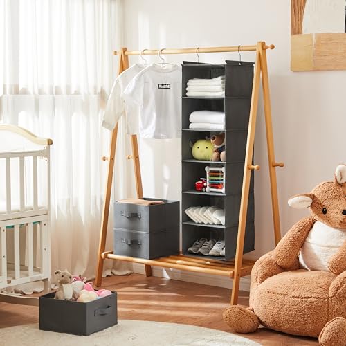 MAX Houser 6 Tier Shelf Hanging Closet Organizer, Closet Hanging Shelf with 2 Sturdy Hooks for Storage, Foldable (Grey) - color: Grey