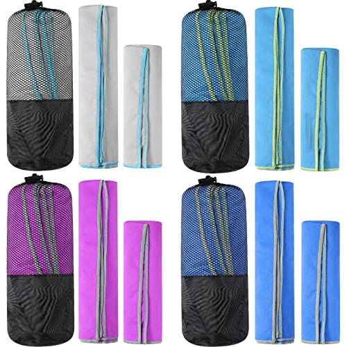 Oudain 4 Sets Quick Dry Towels 8 Pcs Drying 2 Sizes Microfiber Travel Towel for Camping Beach Hiking Yoga Swim Camping Gym and Travel with Mesh Bag