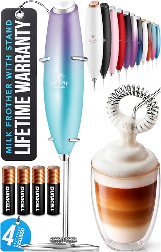 Zulay Kitchen Powerful Milk Frother Wand With Duracell Batteries - Ultra Fast Handheld Drink Mixer - Electric Whisk Foam Maker for Coffee, Lattes, Cappuccino & Matcha - Z1 Motor - Borealis - color: Borealis Lights, size: Z1 Motor + Batteries