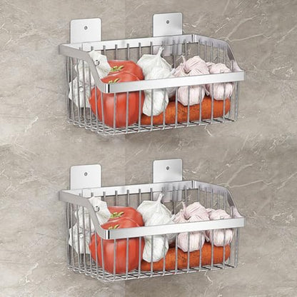 2PCS Hanging Storage Baskets Organizer Wall Mount, SUS304 Stainless Steel Wire Storage Bin Rack for Kitchen Bathroom Shower Spice Shelf,L 9.84 Inch - size: 9.8Inch 2PCS