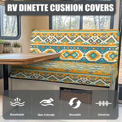 RV Couch Cover Set - 2 Pcs Aztec Tribal Print Slip Covers for Sofa Bed & Camper - color: Aztec Tribal