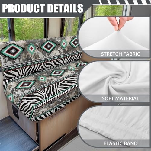 Zebra Stripe RV Dinette Cushion Covers 2 PCS Aztec Camper Cushion Slipcovers Stretchable Sofa Cushion Ccovers Include 1 Bench Cover 1 Backrest Cover RV Interior Accessories - color: Aztec Zebra Stripe