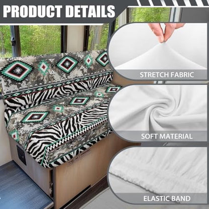 Zebra Stripe RV Dinette Cushion Covers 2 PCS Aztec Camper Cushion Slipcovers Stretchable Sofa Cushion Ccovers Include 1 Bench Cover 1 Backrest Cover RV Interior Accessories - color: Aztec Zebra Stripe