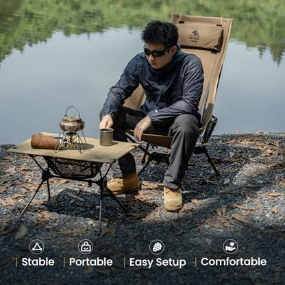 ONETIGRIS Tigerblade High Back Camping Chair with Pillow Design, Comfortable Widened Seat Folding Chair - color: Black