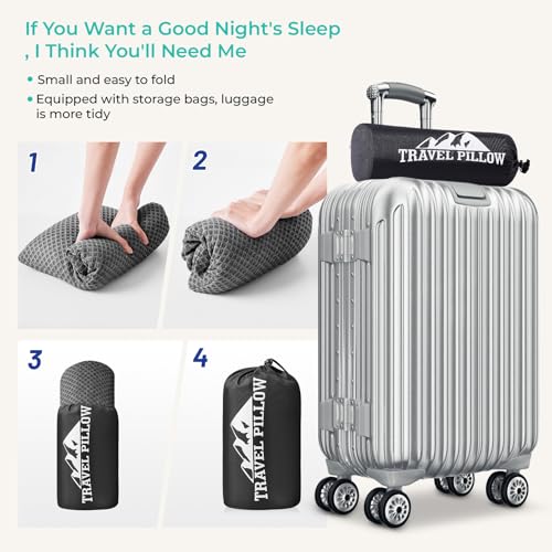 Travel Pillow Memory Foam Pillows, Camping Pillow-Compressible Medium Firm, Breathable Cover, Ideal Backpacking Hiking, Bed Pillows, Airplane and Car (Dark Grey, L) - color: Dark Grey, size: L-23.6*15.7in