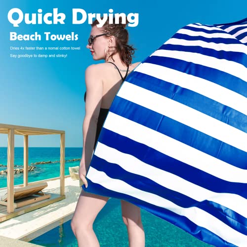 Your Choice Microfiber Beach Towel, Sand-Free Quick Dry Travel Towel, Oversized Compact Lightweight Recycled Towel for Pool Camping(67"x35"/60"x30") - color: Y-blue Stripes, size: Large(60x30")