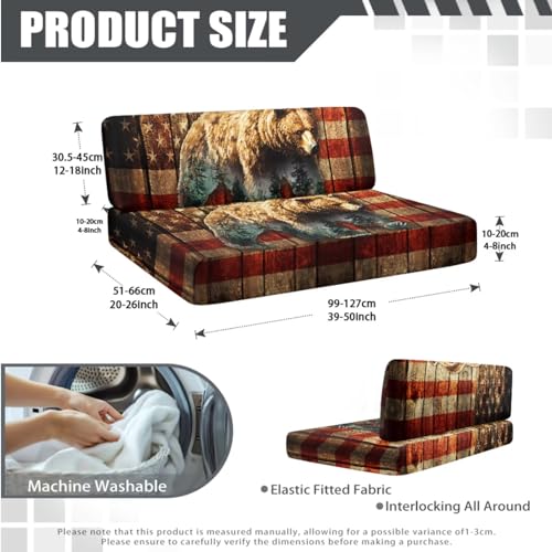 Bear American Flag Print RV Dinette Cushion Covers Wear-Resistan Camper Seat Covers Dinette Booth with Pillowcase, RV Couch Protector Include 1 Backrest Cover and 1 Bench Cover - color: Bear American Flag