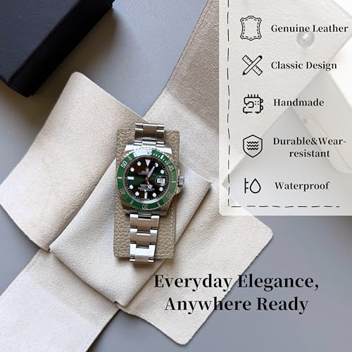 Leather Watch Case, Watch Travel Pouch, Single Watch Box for men and women, Luxury Watch Organizer, Watch Storage (Elephant Grey)