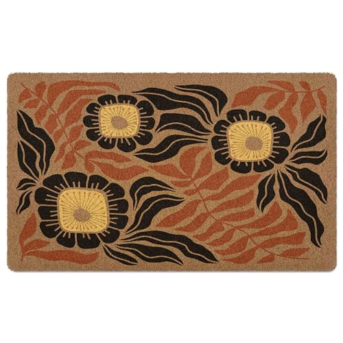 Boho Floral Door Mat Doormat, Abstract Boho Flower Welcome Front Door Mat Indoor Outdoor Entrance, Minimalist Floral Artificial Coir Doormats Rugs for Porch Entryway Home Decor 30x17in - color: Floral-16