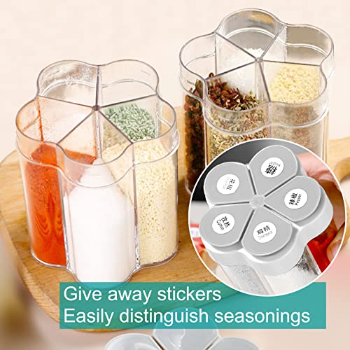 2 PCS Travel Spice Jars, 5-in-1 Seasoning Containers, Clear Plastic Condiment Bottle for Camping, Hiking, BBQ, Picnic