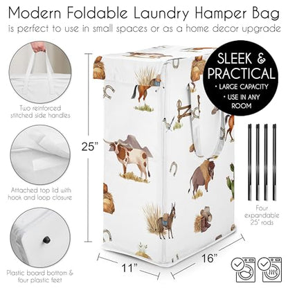 Sweet Jojo Designs Laundry Hamper (Western Cowboy) for Boys, Foldable Dirty Clothes Basket with Handles for Baby Nursery, Kids Bedroom, Teen Bathroom (Wild West, Southern Charm, Country, South, Horse) - color: Country Western