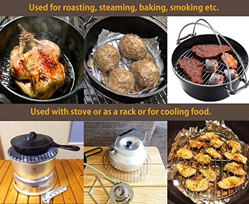CAMPINGMOON φ8.27inch/φ21cm Round Stainless Steel Roasting Baking Steaming Cooling Rack Cooking Grid Grill Fits for 10-inch Dutch Oven W21 - color: Dia 8.3 inches, W21