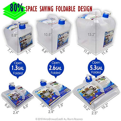 WaterStorageCube BPA Free Collapsible Water Container with Spigot, Camping Water Storage Carrier Jug for Outdoors Hiking Backpack & Survival Kit, Foldable Portable Water Canteen 1.3/2.6/5.3 Gallon - size: 5.3 gallon, style: 8-Pack 5.3 Gal