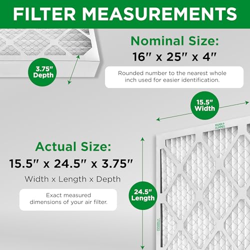 Mann+Hummel 16x25x4 MERV 8 Pleated HVAC AC Furnace Air Filters. Case of 6. (Exact Size: 15.5 x 24.5 x 3.75 Inches) - style: 16 x 25 x 4