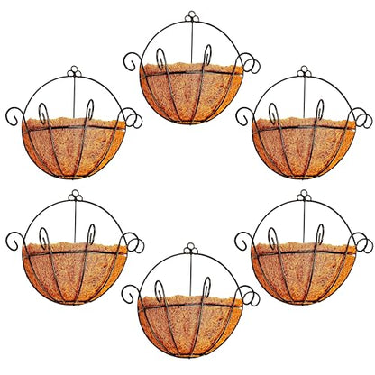 Shoplala Wall Planters Outdoor Plants (10 Inch, 6 Pack) Balcony Planters Railing Hanging Fence Planter Over Railing with Coco Liner, Wall Mounted Flower Basket Black Metal Wire Deck Porch Patio Garden - size: 10" (25cm) x 6 Pack